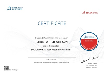 Solidworks CSWP-SM Certificate